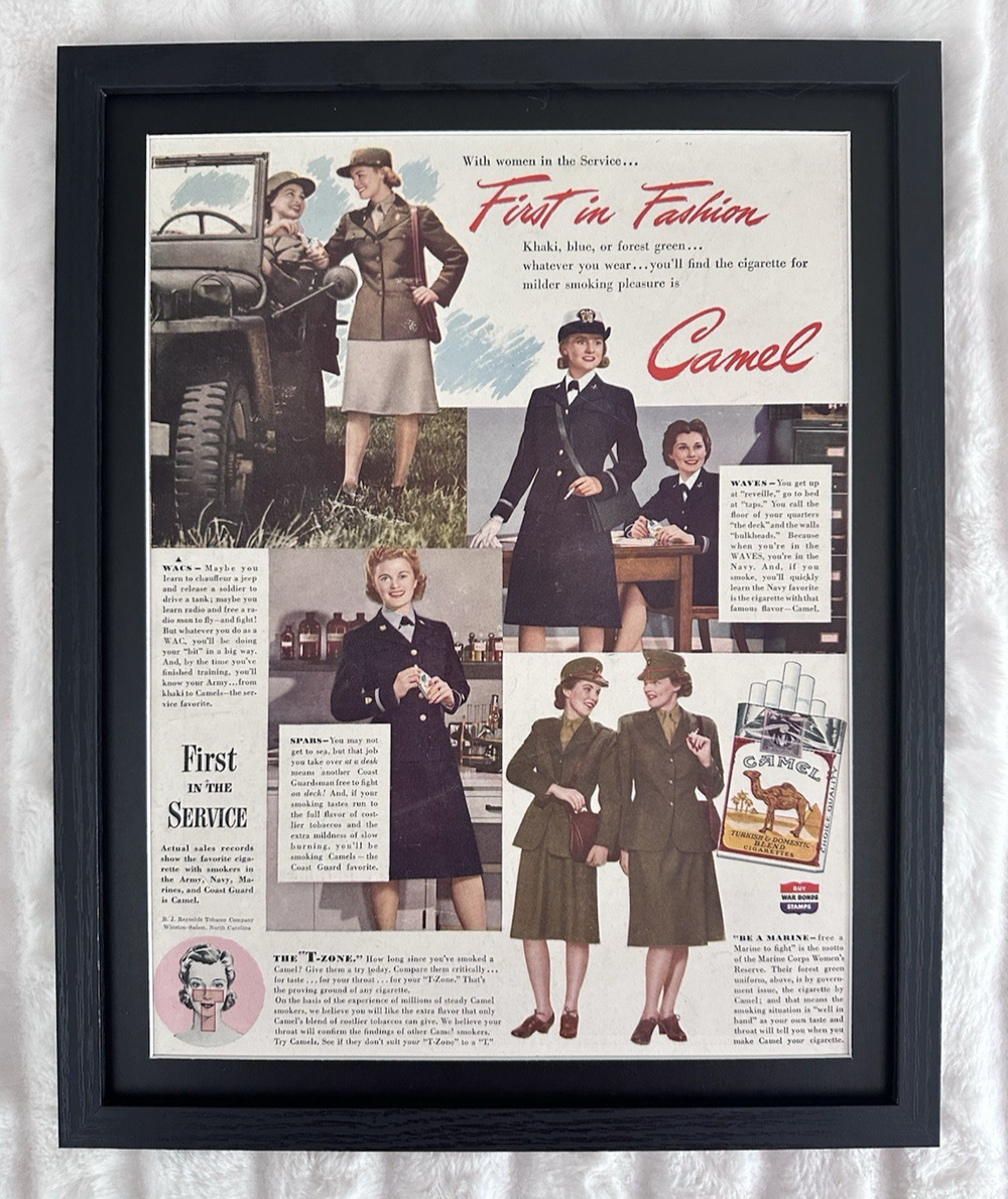 Framed 1945 Camel Cigarettes First In Women Fashion WWII Vintage Print Ad